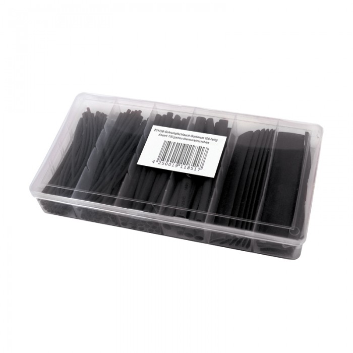 Schrumpfschlauch-Sortiment 100-teilig schwarz, Box BLANKO
