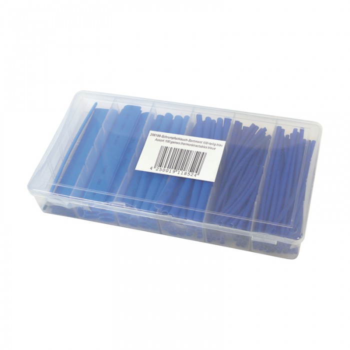 Schrumpfschlauch-Sortiment 100-teilig Blau, Box BLANKO